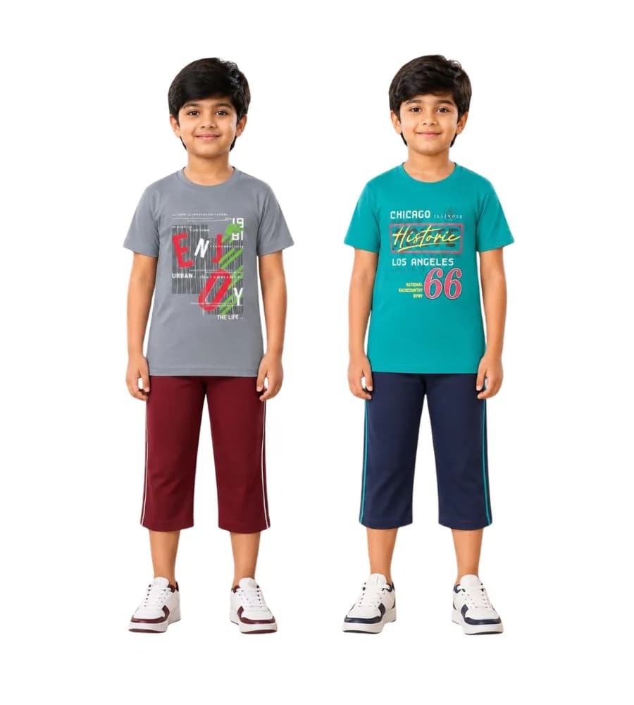 Boys 3/4th Set (Short Sleeve T-shirt,3/4th Bottom) (Pack of 2)
