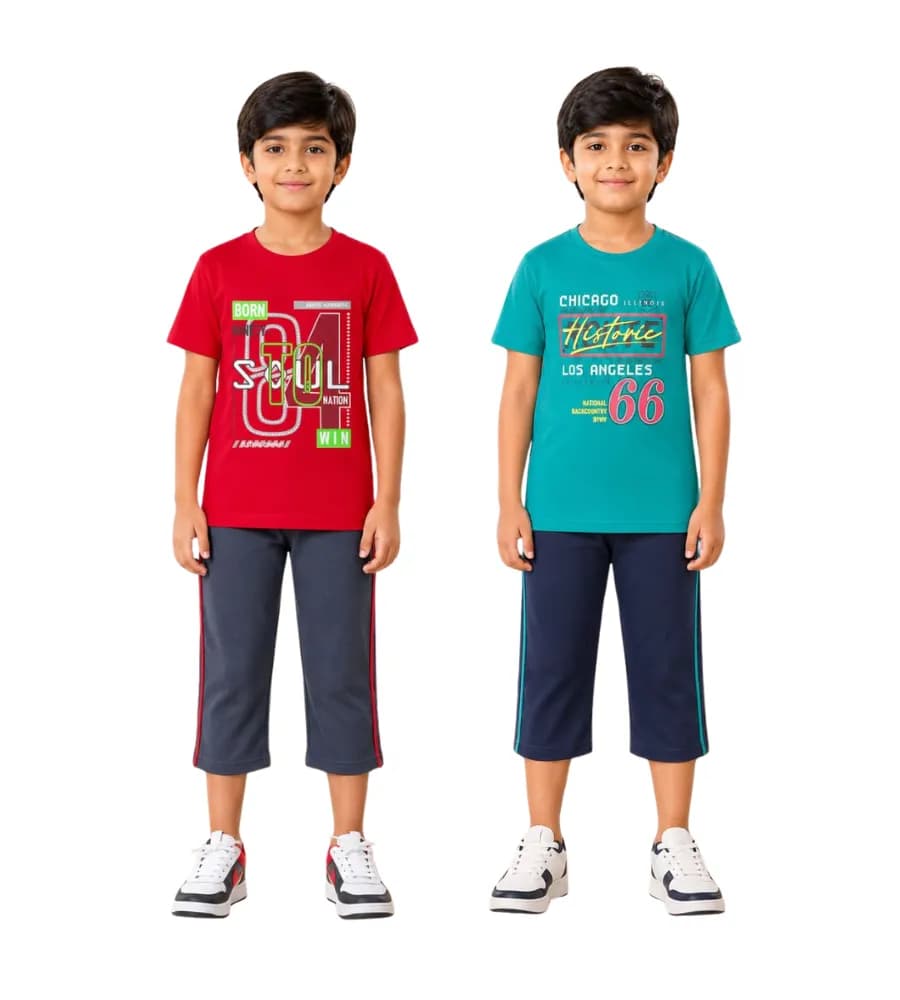 Boys 3/4th Set (Short Sleeve T-shirt,3/4th Bottom) (Pack of 2)