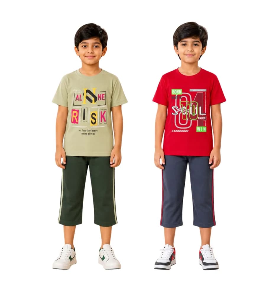 Boys 3/4th Set (Short Sleeve T-shirt,3/4th Bottom) (pack of 2)
