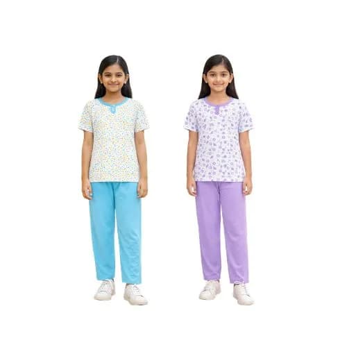 Girls Soft Cotton Printed White Pyjama Set – Skin Friendly Everyday Comfort Wear