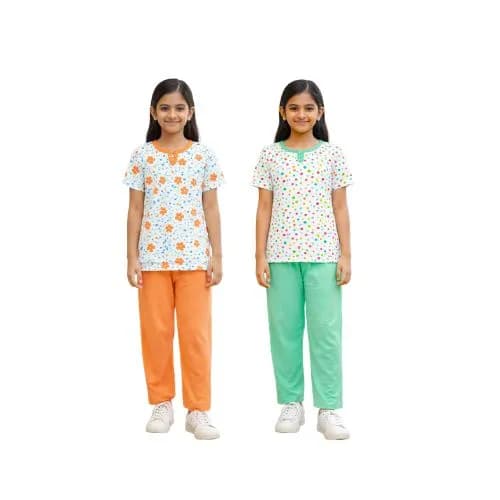 Girls Soft Cotton Printed White Pyjama Set – Skin Friendly Everyday Comfort Wear
