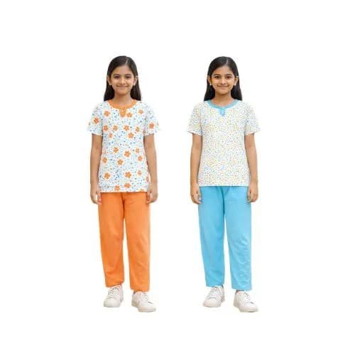 Girls Soft Cotton Printed White Pyjama Set – Skin Friendly Everyday Comfort Wear