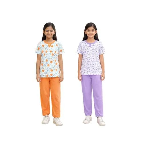 Girls Soft Cotton Printed White Pyjama Set – Skin Friendly Everyday Comfort Wear