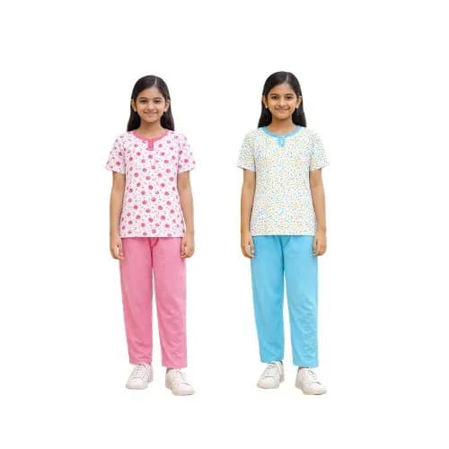 Girls Soft Cotton Printed White Pyjama Set – Skin Friendly Everyday Comfort Wear