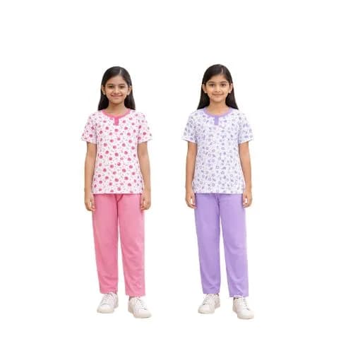 Girls Soft Cotton Printed White Pyjama Set – Skin Friendly Everyday Comfort Wear