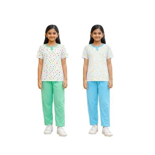 Girls Soft Cotton Printed White Pyjama Set – Skin Friendly Everyday Comfort Wear