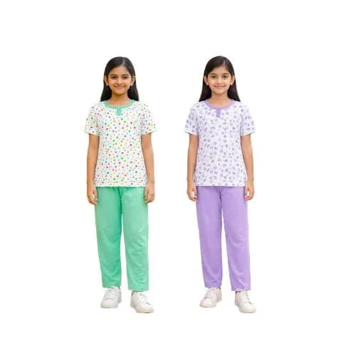 Girls Soft Cotton Printed White Pyjama Set – Skin Friendly Everyday Comfort Wear